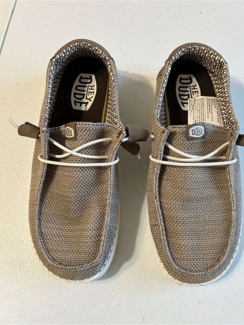 Hey Dude Men’s Taupe Slip-On Loafers with White Laces